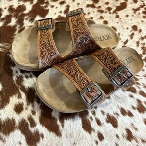 Myra Bag Brown Sandals with Buckle Detail